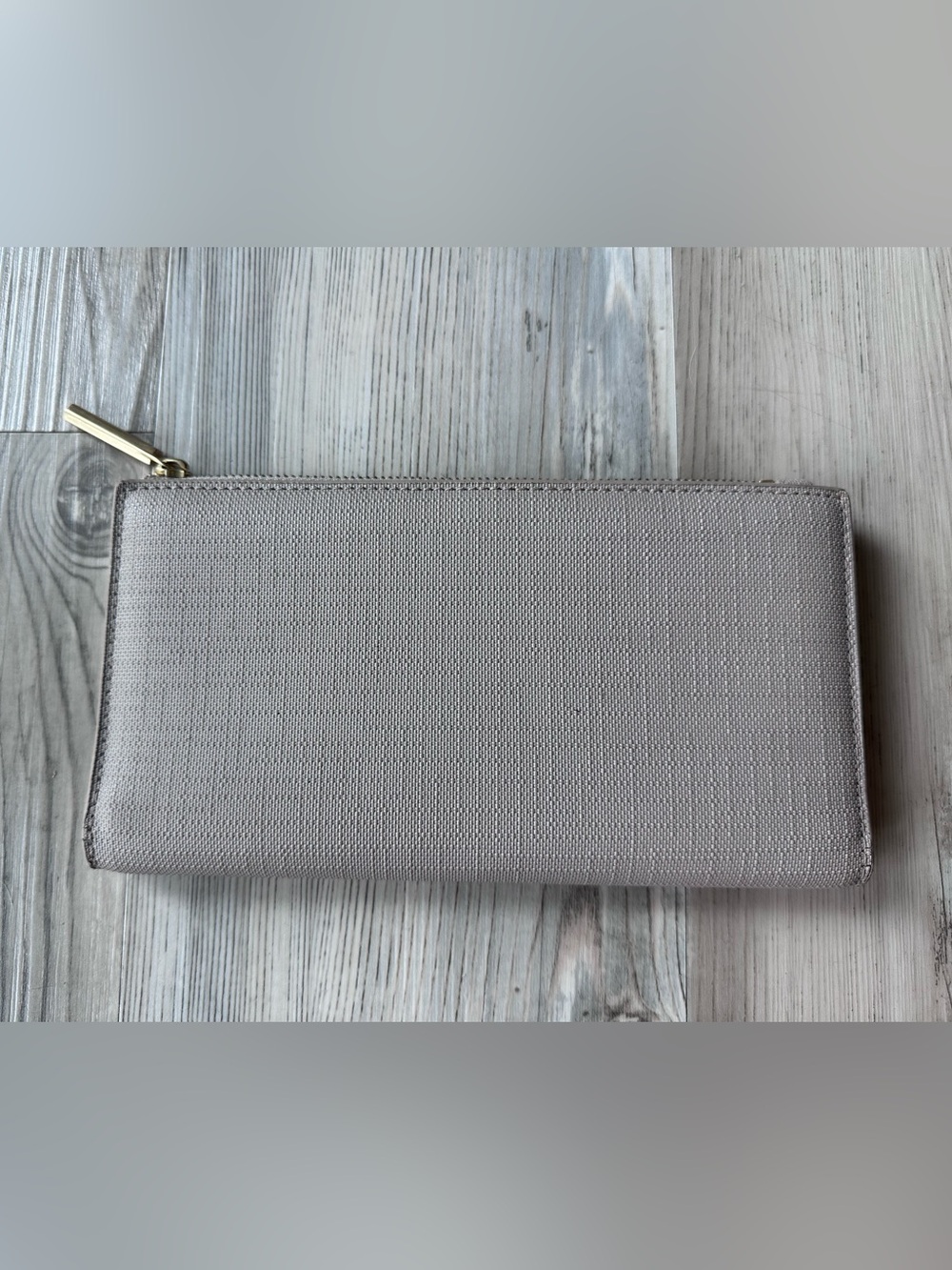 Dagne Dover Gray Zip Around Continental Wallet Gold Hardware